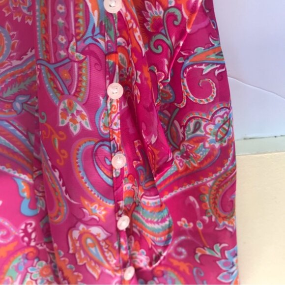 CHAPS Ralph Lauren Sheer Paisley Print Ruffle Flutter Sleeves Button Blouse 8 - Picture 7 of 16